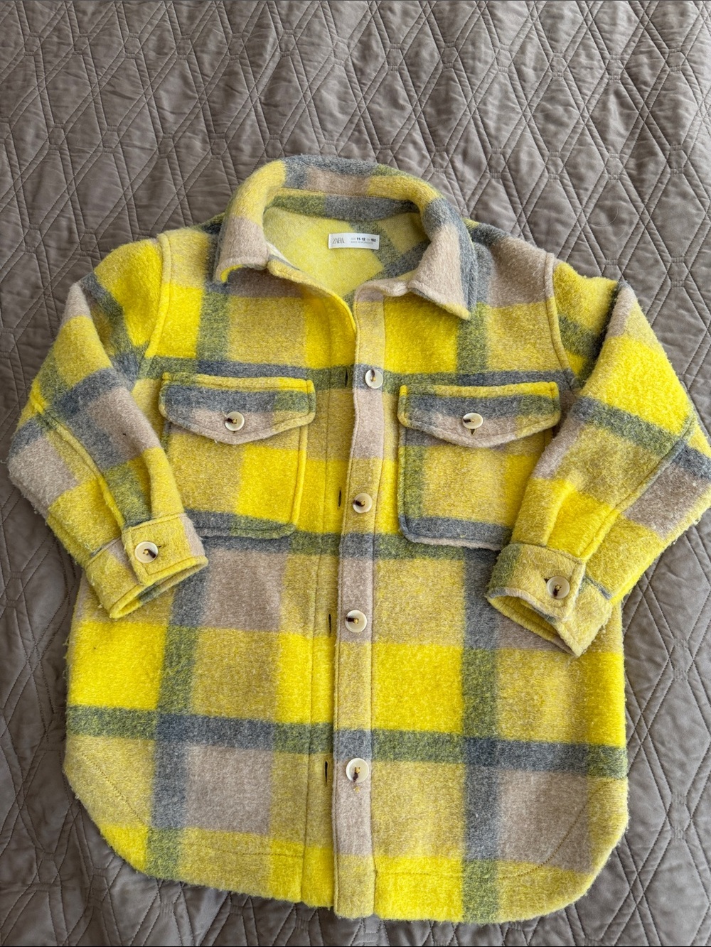 Kids Yellow Plaid Button-Front Shacket Zara